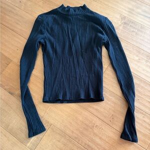 Black Ribbed Mock Neck Destined Small Long Sleeve Top